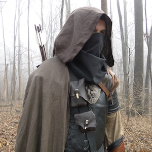 Medieval Hooded Cloak, Ranger, Linen Choose Your Color - /P/ (LB)