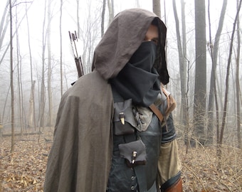 Medieval Hooded Cloak, Ranger, Linen Choose Your Color - /P/ (LB)