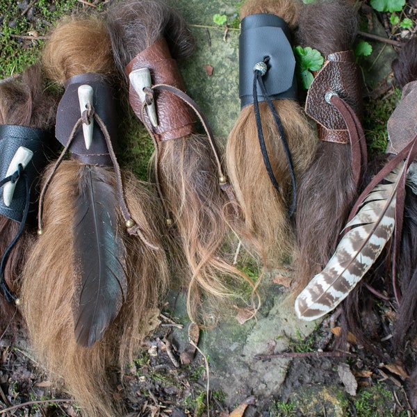 Festival Leather Hair Wrap, Pony Tail Tie - Medieval Viking Celtic Hair Accessory /F/ (AB)