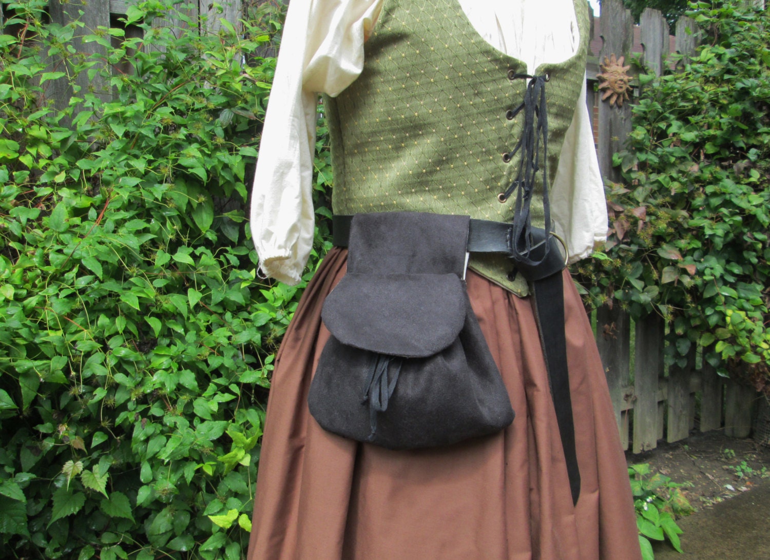Medieval Suede Leather Drawstring Belt Pouch Bag Renaissance Faire LARP