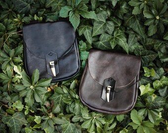 Bolsa de cinturón medieval, bolsa de asta de cuero rústico, estilo feria renacentista para cosplay LARP, leñador y comerciante, /F/ (AB)