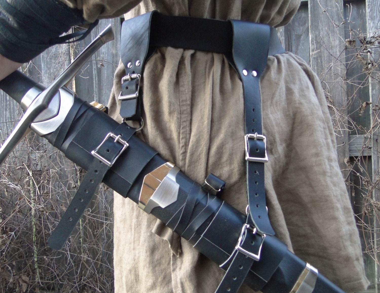 Leather Sword Holder, Hanger, Frog, Strap Set Medieval Renaissance - /F/ (AB)