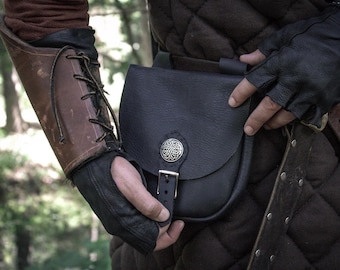 Bolsa medieval para LARP, cinturón de cuero para festivales - Estilo leñador y comerciante - /F/ (AB)