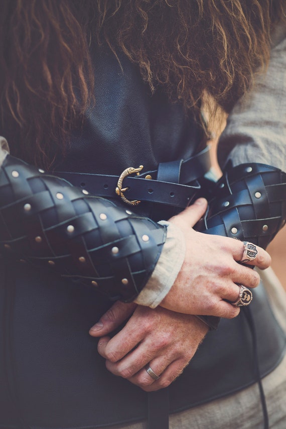 Medieval Leather Bracers, Viking Armor, Pair Medieval Weave /F/ AB