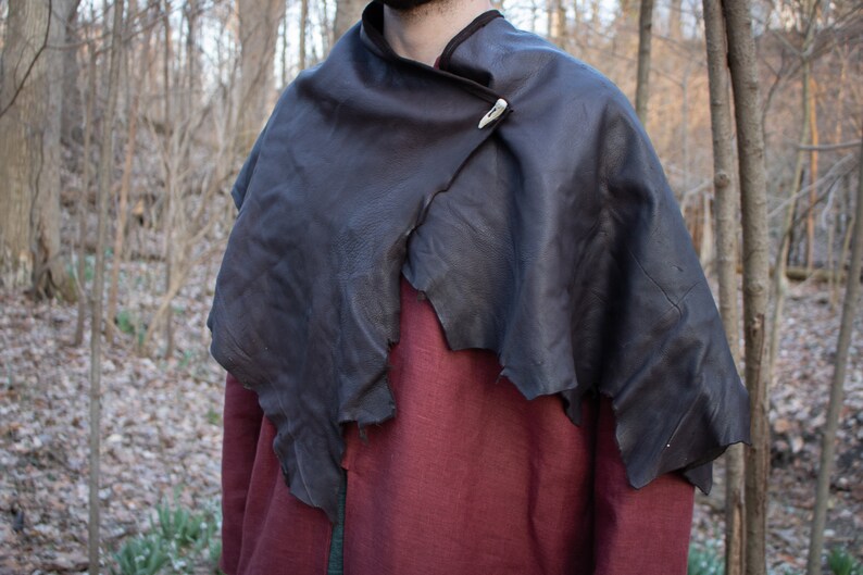 Leather Mantle Cape Medieval Rustic Deerskin Wrap Dark Etsy