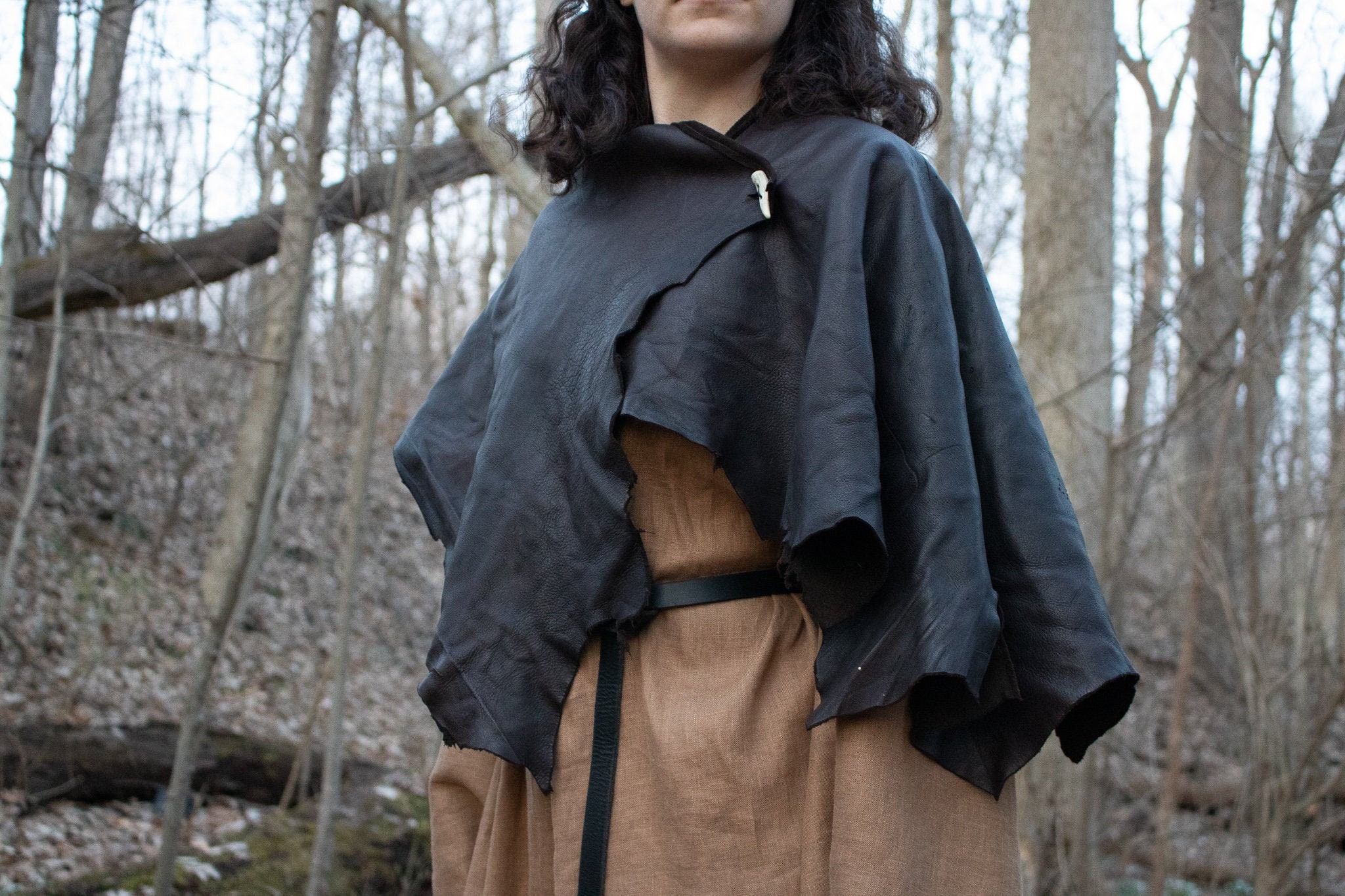 Leather Mantle Cape Medieval Rustic Deerskin Wrap Dark Etsy