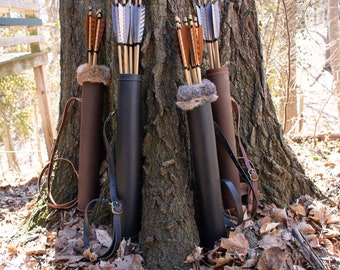 Archery Quiver, Traditional Back Arrow Quiver - Leather, Medieval CLASSIC (AB)