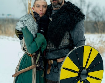 Barbarian Fur Mantle, Viking Shoulder Cape, Medieval Warrior Faux Fur - Choose Size /P/ (Ab)