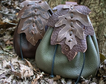 Elven Leaf heuptasje, leren tasje, fantasiestijl - Woodland tasje eiken - /F/ (AB)