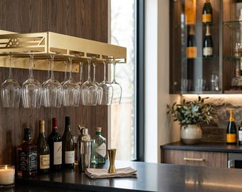 Porta bicchieri da vino a parete, portabottiglie in metallo, porta bicchieri da incasso sotto il pensile, contenitore per bar da cucina, organizer moderno per bicchieri da vino