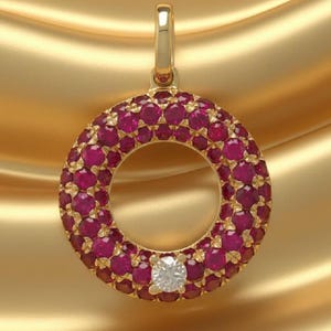 Ruby Diamond Cluster Halo Pendant ,Handmade Pendant 14K Yellow Gold & 925 Sterling Silver,flower pendant necklace women’s gemstone pendant