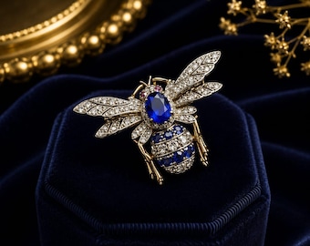 Elegant Sapphire & Diamond Bee Brooch