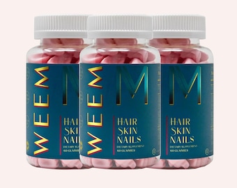 WEEM Hair Skin and Nails Gummies – Vegan Biotin Vitamins for Women & Men – Beauty Supplement – 3 Pack