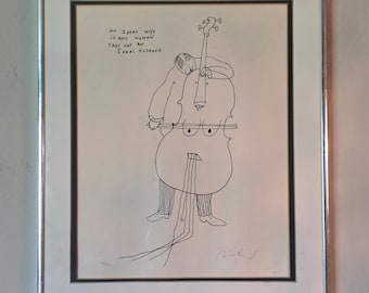 Robert Weil Signierter Limitierter Druck 22/100 – Abstrakter Musiker Line Art – Vintage Moderne Wandkunst – Schwarz-Weiß-Illustration mit Rahmen