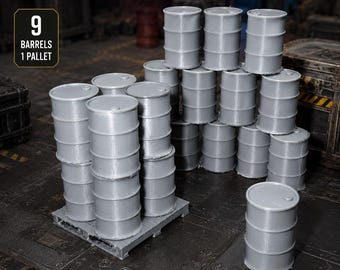 Industrie Fässer & Pallet Terrain | 3D gedrucktes Streuterrain | 28 mm Wargaming