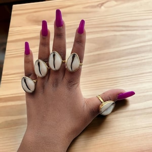 5 African Brass and cowrie Shells Adjustable Rings