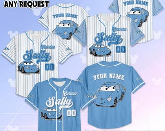Personalized Sally Carrera Baseball Jersey, Custom Disney Cars Jersey, Disney Baseball Team Outfit, Birthday Gift