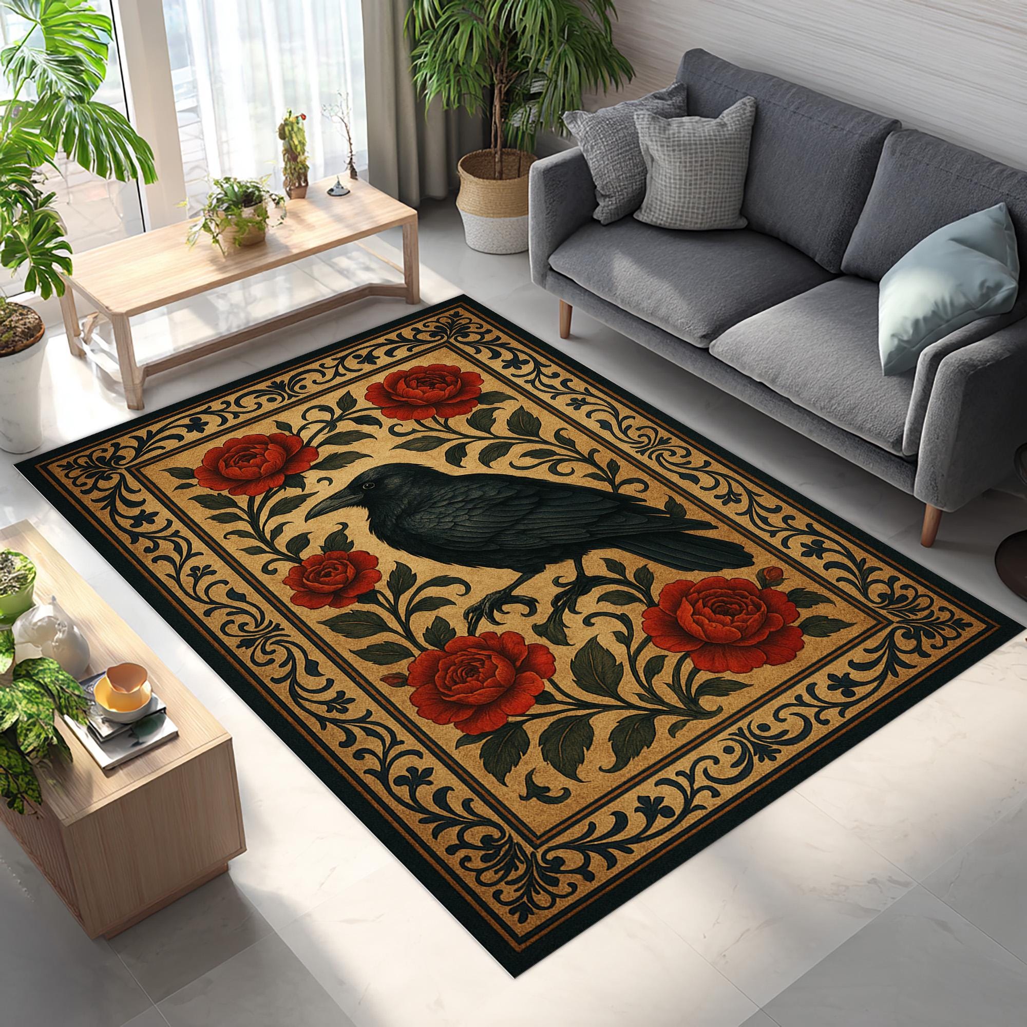 Goth Rug Background Gothic Raven Rug, Dark Floral Vintage Carpet, Gothic Home Decor - Etsy