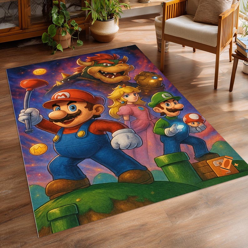Mario Rug, Cartoon Hero Carpet, Gaming Room Decor - Etsy