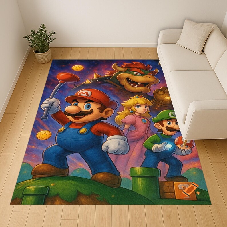 Super Mario 64 Rug Mario Rug, Cartoon Hero Carpet, Gaming Room Decor - Etsy