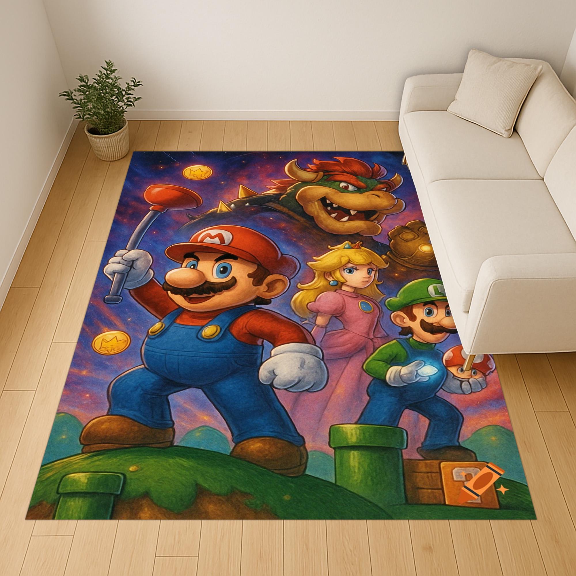 Mario Rug, Cartoon Hero Carpet, Gaming Room Decor - Etsy