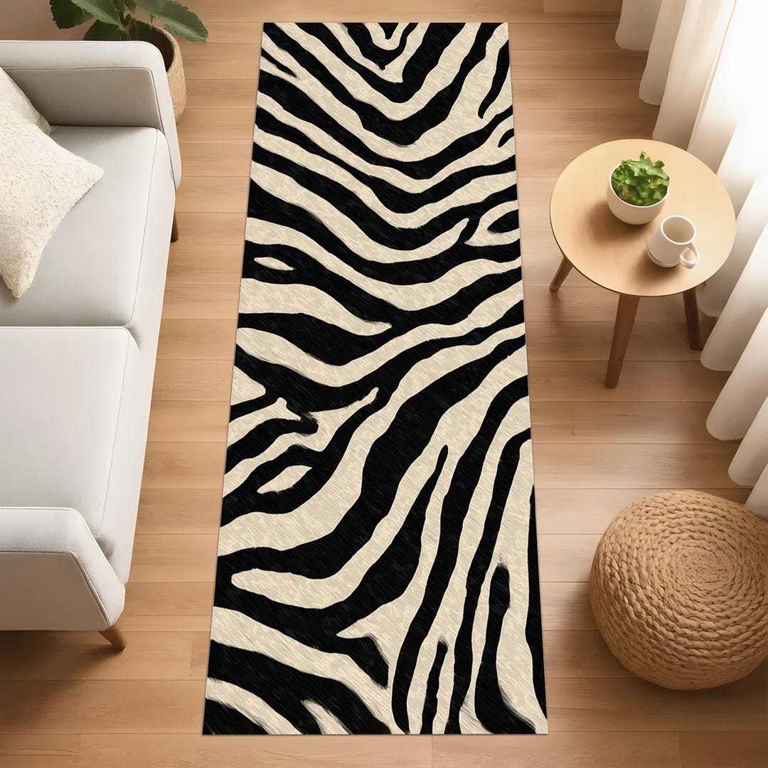 Zebra Print Entry Rug Zebra Print Runner Rug, Modern Safari Carpet, Minimalist Zebra Decor - Etsy