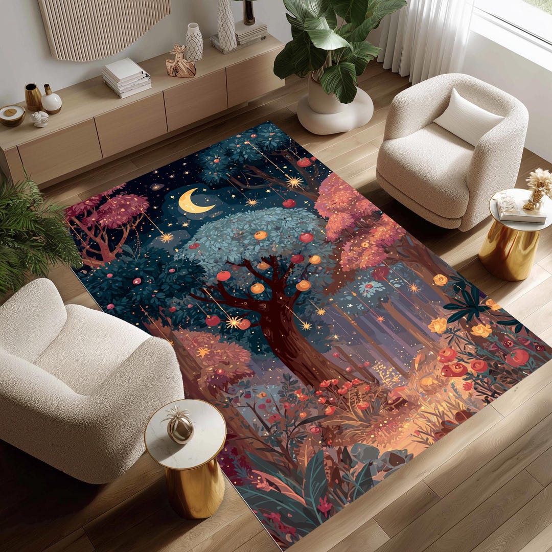 Magical Forest Rug Whimsical Forest Rug, Dreamy Night Landscape Carpet, Magical Forest ...