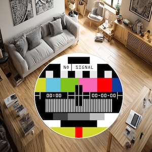 No Signal Round Rug, Retro TV Test Pattern Carpet, Home Decor