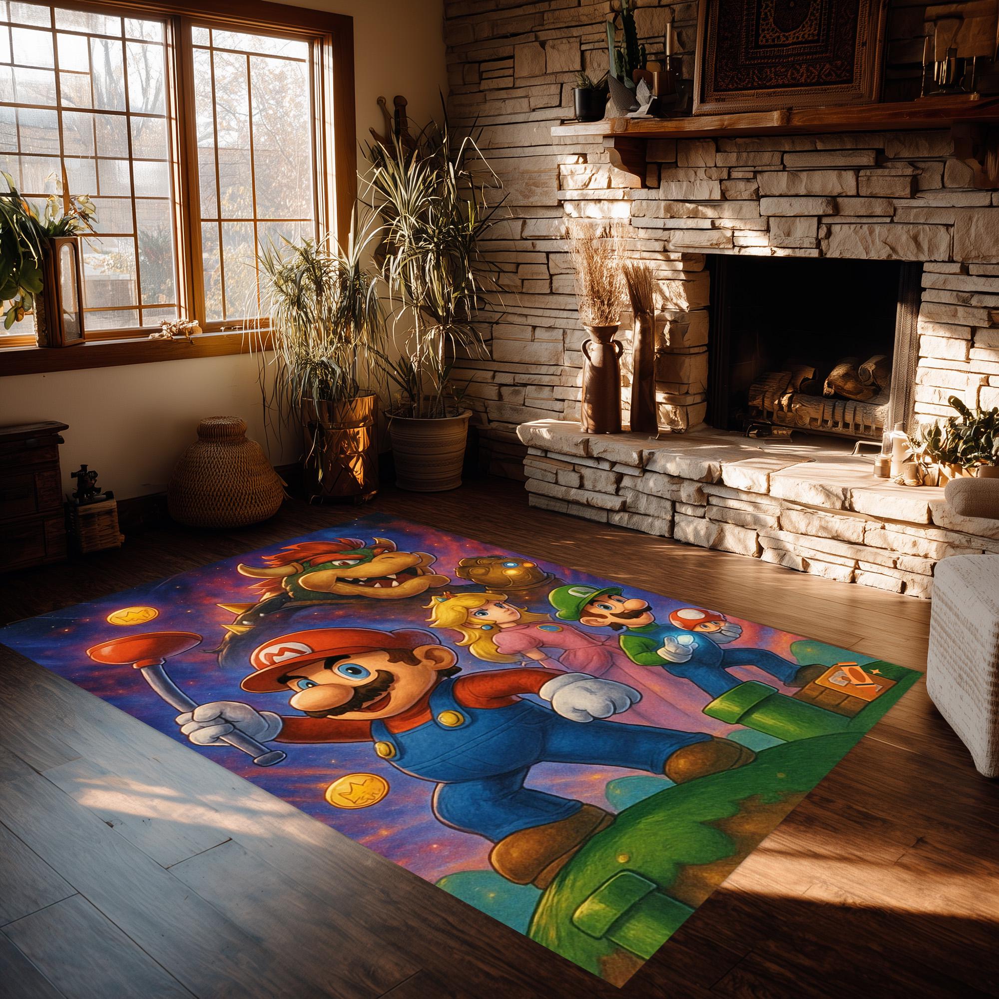 Mario Rug, Cartoon Hero Carpet, Gaming Room Decor - Etsy