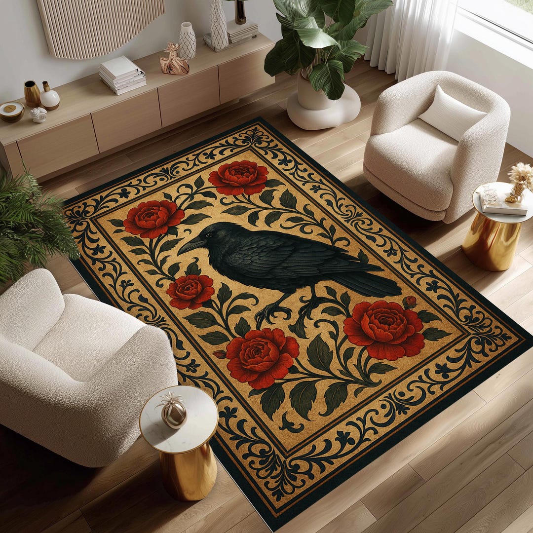 Gothic Raven Rug, Dark Floral Vintage Carpet, Gothic Home Decor - Etsy