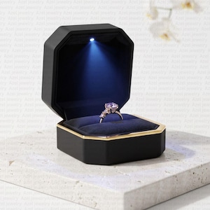 Wedding Ring Box with LED Light, Velvet Ring Box, Proposal Ring Holder, Engagement Ring Case, Wedding Ring Bearer Box, Gift For Her