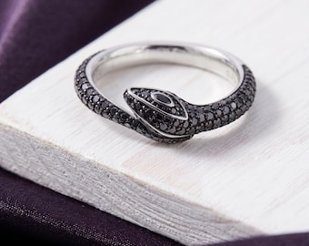 Snake Ring, Adjustable Snake Ring, Black Serpent Band, Vintage Dark Jewelry, Black Snake Ring, Open Snake Ring, Gift For Her