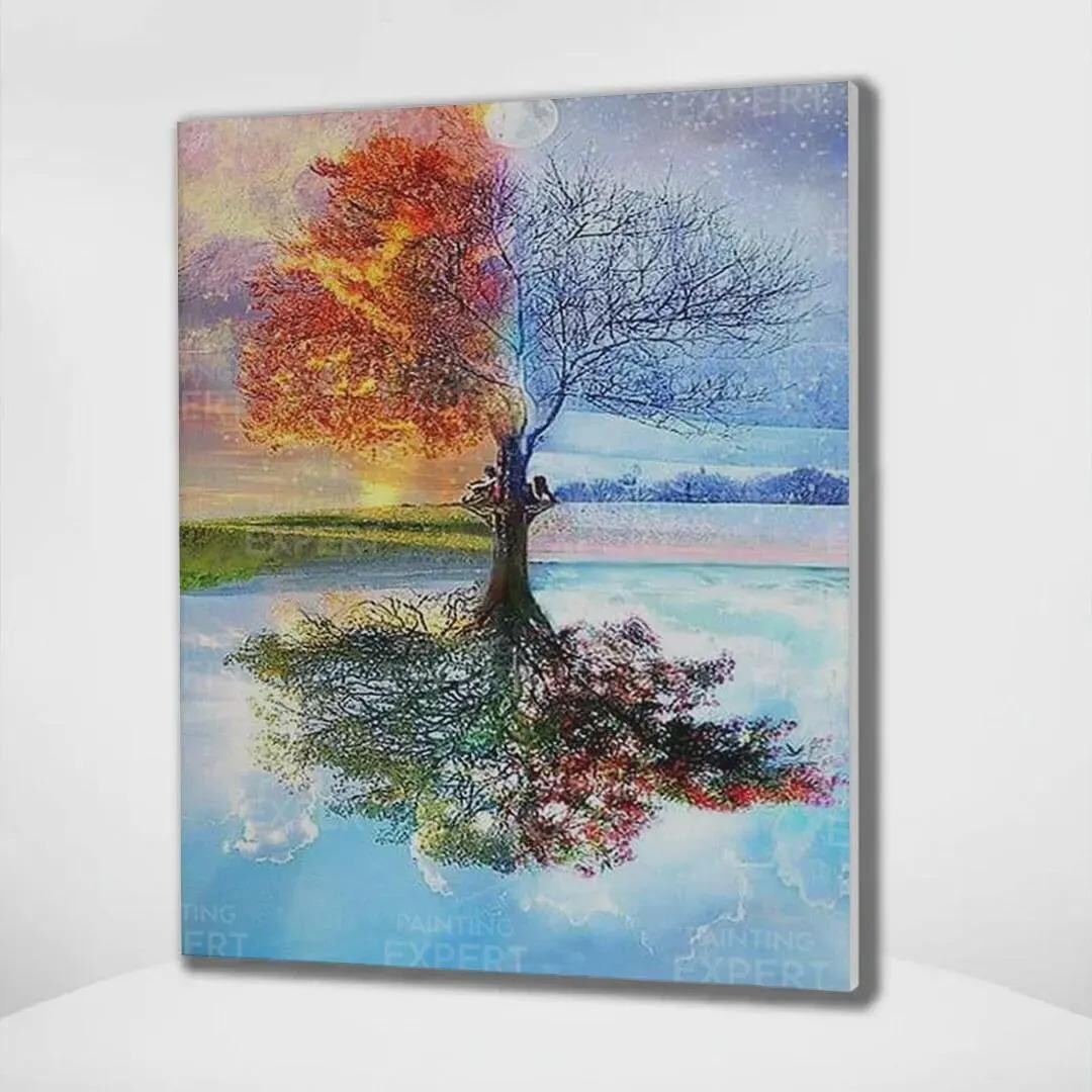 Four Seasons Tree Paint by Numbers Kit – Linen Canvas - Etsy