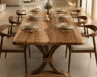 Luxury Walnut Table with Wooden Legs, Dining Room Tables, Handcrafted Solid Wood Dining Room Furniture, Living Room Table