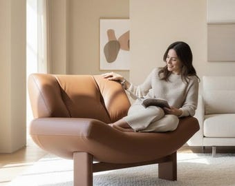 Genuine Leather Lounge Chair: Handcrafted Modern Upholstered Accent Chair
