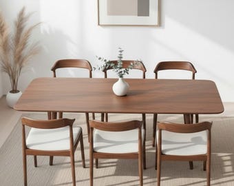 Walnut Dining Table: Solid Wood Dinner Table, Minimalist Design Furniture