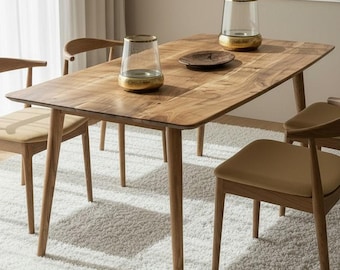 Mesa de comedor de nogal a medida: mesa de cocina de madera maciza, muebles modernos minimalistas.