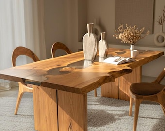 Live Edge Walnut Epoxy Dining Table, Solid Wood River, Custom Modern Rustic Furniture