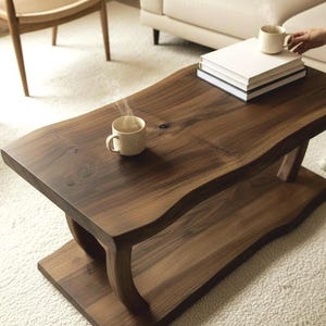 Mesa de centro de nogal con borde natural - Mesa de tronco natural - Muebles modernos de madera para sala de estar