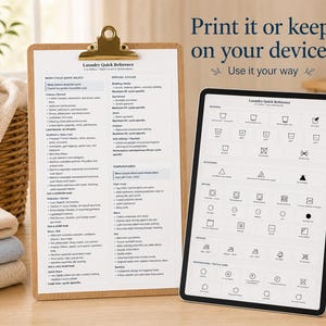 Tvättguide utskrivbar – Fläckborttagning, tvättcykler, skötselsymboler (amerikansk version)