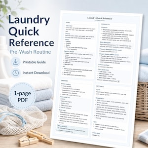 Laundry Quick Reference: Pre-Wash Routine A4 Printable PDF (International English Version)