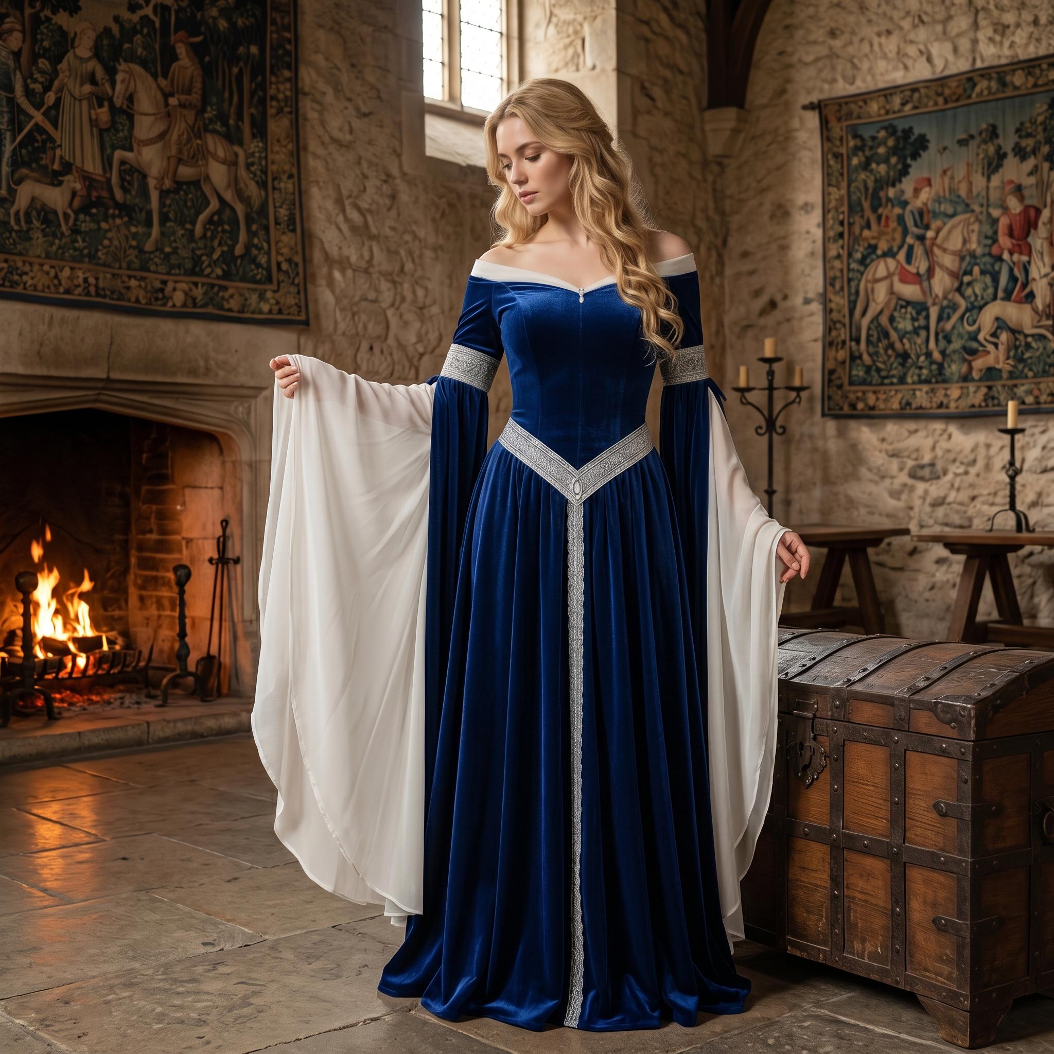 Velvet Elf Robe Medieval Velvet Elf Dress · Renaissance Fantasy Gown With Chiffon ...