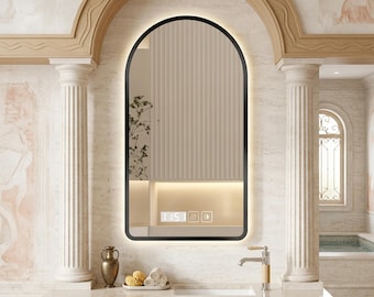 Espejo de baño ovalado LED inteligente | Espejo antivaho e iluminado, diseño moderno | Espejo de pared