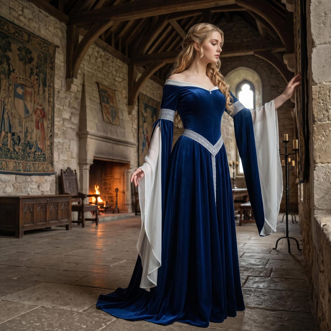 Modern Elf Robe Medieval Velvet Elf Dress · Renaissance Fantasy Gown With Chiffon ...