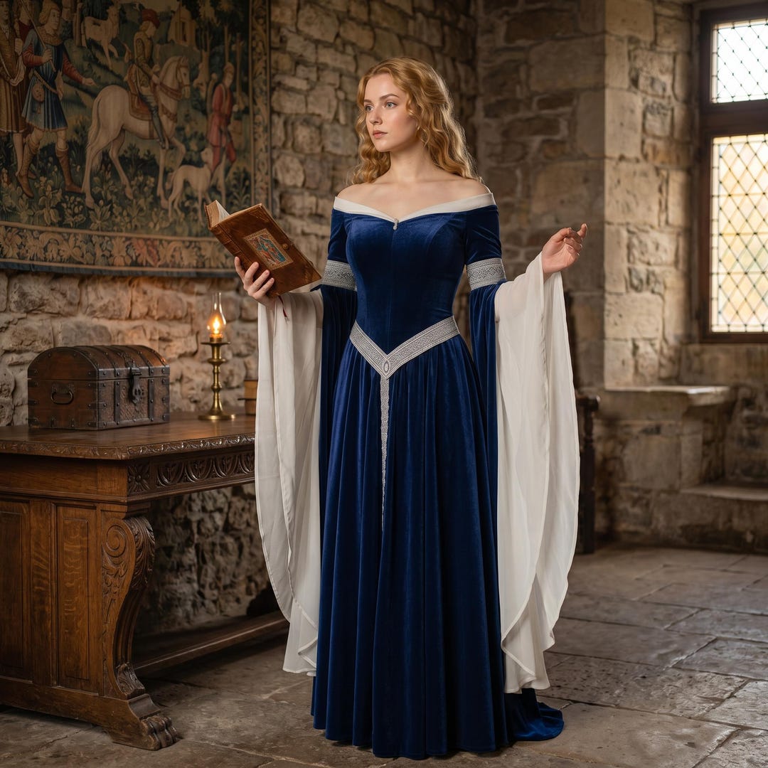 Medieval Velvet Elf Dress · Renaissance Fantasy Gown With Chiffon ...