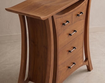 Console en bois incurvé, commode d'entrée 5 tiroirs, enfilade Art Déco