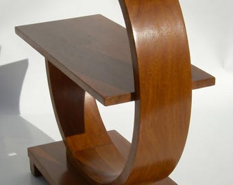 Mesa lateral curva de madeira, mesa de apoio em forma de C, prateleira decorativa escultural moderna