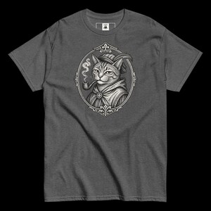 Wood print Cat with Pipe T-Shirt, Medieval Geek Funny Kitten Streetwear, History Gift,