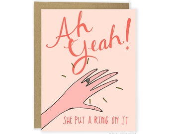 Lesbian Engagement Card - She Put A Ring On It Card, Cute Engagement Card, She Proposed Card, Funny Engagement Announcement, Engaged Card