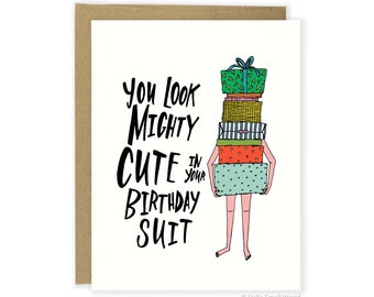 Funny Birthday Card - Bday Suit, Husband Birthday Card, Boyfriend Birthday Card, Wife Birthday, Naughty Birthday Card, Cheeky
